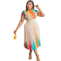 Robe plissée à col rond et taille haute, à manches courtes, à motif abstrait, décontractée, pour femmes, mode d'été, export, robe grande taille