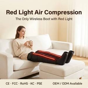 Masajeador de Piernas por Compresión de Aire con Luz Roja de 660nm, Inalámbrico, 5 Cámaras, Drenaje Linfático Secuencial para Pantorrillas y Pies, OEM Personalizado, CE FCC KC <span class=keywords><strong>PSE</strong></span> - Product Image 1
