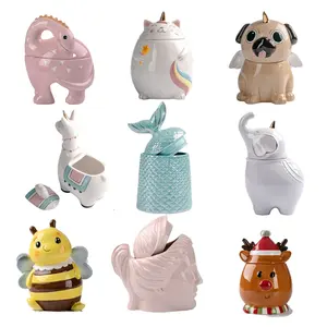 Frasco de cerâmica para biscoitos em forma de animal 3D personalizado, recipiente para doces, pote de cerâmica para especiarias pintado à mão, pote de gengibre com tampa