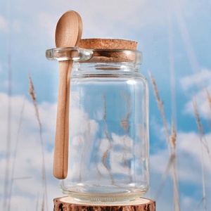 Frasco de vidro transparente para sal de banho, pote de 250ml 350ml com colher de madeira, pote de galheteiro em pó e cortiça com tampa hermética - Product Image 6