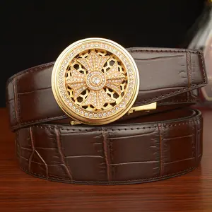 New Lucky Turn Men's Cowhide Belt With Diamond Automatic Buckle Business Trouser Belt Men's Soft Cowhide Belt