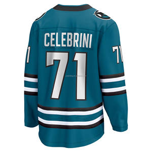 Jersey Hoki Es San Jose 2024 Logo Bordir Cepat Kering Anti-UV 100% Poliester Seragam Olahraga Pria Dewasa Celebrini # 71 - Product Image 4