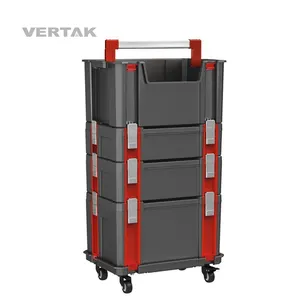 VERTAK पेशेवर पहियों और संभाल के साथ stackable खाली प्लास्टिक उपकरण बॉक्स