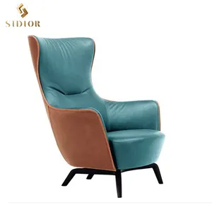 새로운 디자인 현대 라운지용 의자 녹색 PU 가죽 여가 의자 분말 입히는 금속 기초 팔 호화스러운 발판 의자