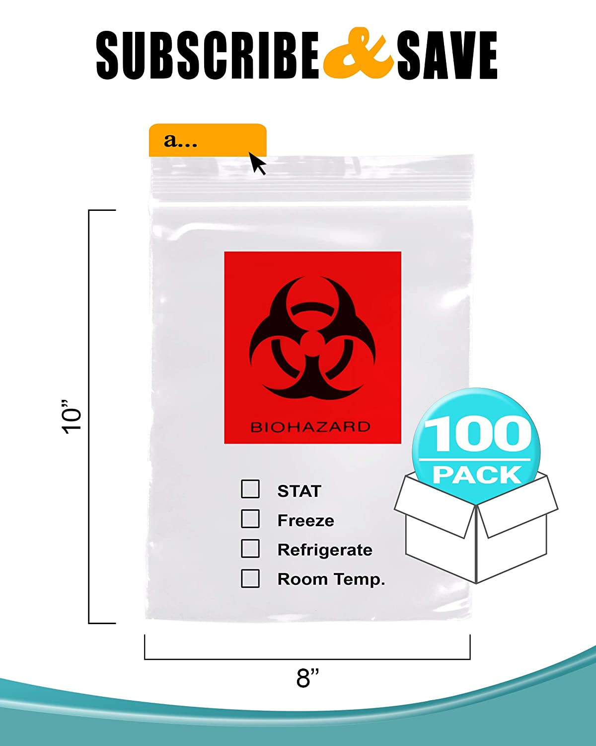 1000 Sacchetti A Rischio Biologico Con Chiusura Lampo E Tasca Esterna - 15x25 Cm, LDPE, Arancioni Con Logo Biohazard