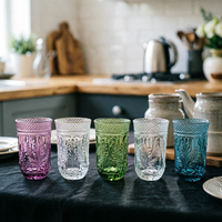 Verre à eau en verre coloré gaufré de style européen, de qualité alimentaire, pressé à la machine, pour mariages et fêtes