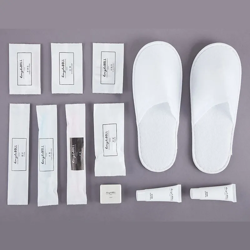 Ensemble d'articles de toilette Airbnb pour hôtels Vente en gros de consommables Savon Kit de vanité dentaire Pantoufle jetable personnalisée Lavage Hôtel Fournitures Commodités