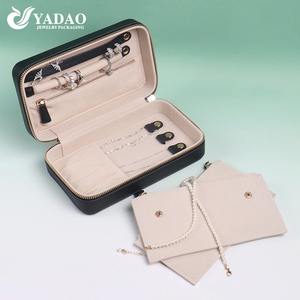Boîte de rangement à bijoux en cuir PU noir de luxe avec logo personnalisé YADAO, grande capacité, fermeture éclair, étui portable de voyage - Product Image 3
