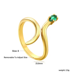 Bagues ajustables ouvertes en acier inoxydable plaqué or 18 carats avec zircone cubique colorée pour femmes – Bijoux tendance en gros - Product Image 2