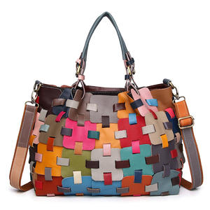Bolsos de Mano de Cuero Andong para Mujer, Bolso de Moda de Cuero Vacuno Genuino, Bolsos Tote Multicolores con Diseño Calado 1286 - Product Image 1