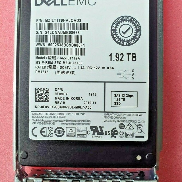 For Dell 1.92TB SAS 2.5 12Gb 0F0VFY PM1643 1.92T SSD Networking Storage Product