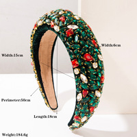 Serre-tête rétro en velours orné de diamants, à bord large et rehaussant la taille, accessoire capillaire de Noël de haute qualité