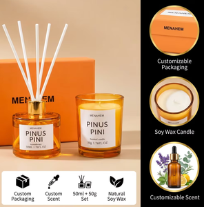 Ensemble de bougies aromatiques en cire de soja faites à la main de luxe et diffuseur à bâtonnets, parfum longue durée, cadeau moderne pour la maison et les fêtes - Product Image 1