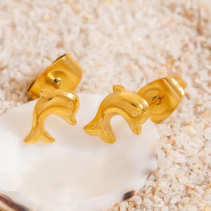 Pendientes de Acero Inoxidable con Diseño de Delfín, Concha Marina y Caballito de Mar, Chapados en Oro de 18k, Joyería de Moda con Temática Oceánica - Product Image 3