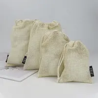 재사용 가능한 유기농 코튼 메쉬 선물 Drawstring 가방 사용자 정의 로고 인쇄