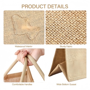 High Quality Fashion Waterproof Linen Natural <b>Black</b> Yellow Burlap Shopping Tote Jute <b>Bag</b> - Product Image 1