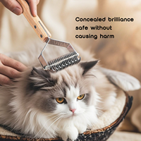 Brosse rechargeable Elecpet 2026, nouveau design, pour toilettage des chiens et des chats, élimination des nœuds, brosse à poils double rangée, manche en bois