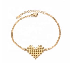 JUSTOP Sets de Joyería Minimalistas de Acero Inoxidable con Baño de Oro de 18K, Modernos, con Dijes Grabados de Flor, Lazo y Corazón, Pulsera, Regalo - Product Image 6