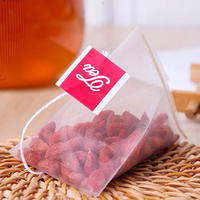 Sachets de thé pyramidaux triangulaires en nylon jetables de qualité alimentaire avec cordon, impression sérigraphique personnalisée du logo