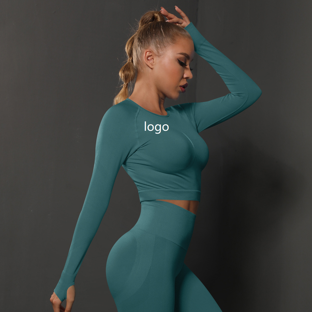 OEM New Breathable Spandex/Nylon Four-Way Stretch Solid Blouse Fitness Sports Hollow Tight-fitting Women's Long Sleeve for Gym