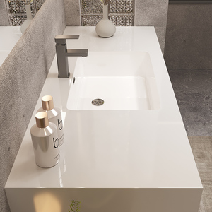 Seamless Integrated Ceramic Slab Bathroom <b>Vanity</b> Grey Rectangular Minimalist Style Illuminated <b>Led</b> Mirror - Product Image 4