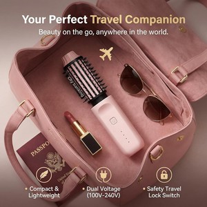 1.5" Ceramic Travel Hair Curler Adjustable 4 Temperature Settings Portable <b>Heated</b> Straightener <b>Brush</b> Cordless Curling Iron - Product Image 6