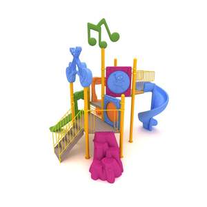 Juego de grupos de juego al aire libre para niños, 5x6m, parque infantil seguro y divertido, notas musicales, figuras de guitarra, actividades creativas, plástico duradero - Product Image 2