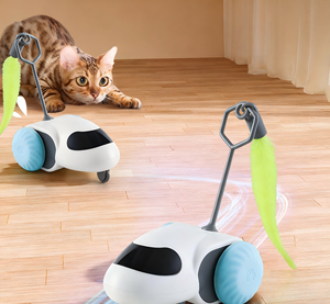 Jouet pour chat de luxe, petit, avec plumes, électrique, interactif, automatique, en forme de boule, réaliste, en taffetas, sûr - Product Image 1