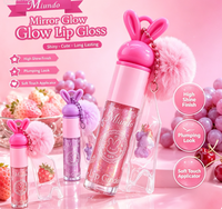 Lot de 12 porte-clés en peluche lapin coréen mignon avec brillant à lèvres, rouge à lèvres de luxe haute pigmentation mat, pailleté et crémeux, vente en gros