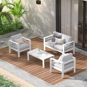 Ensemble <span class=keywords><strong>de</strong></span> meubles <span class=keywords><strong>de</strong></span> patio en <span class=keywords><strong>aluminium</strong></span> gris argenté, 4 pièces, avec coussin en polyester <span class=keywords><strong>de</strong></span> 10 cm, pour l'extérieur, la terrasse, le <span class=keywords><strong>jardin</strong></span> - Product Image 1