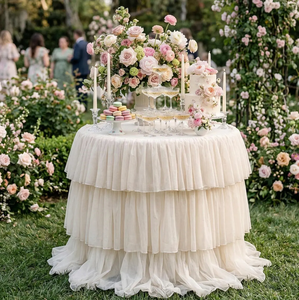 Elegante Copritavolo Rotondo a Strati, Raffinata Tovaglia a Tre Strati con Volant per Matrimoni, Feste e Banchetti - Product Image 2