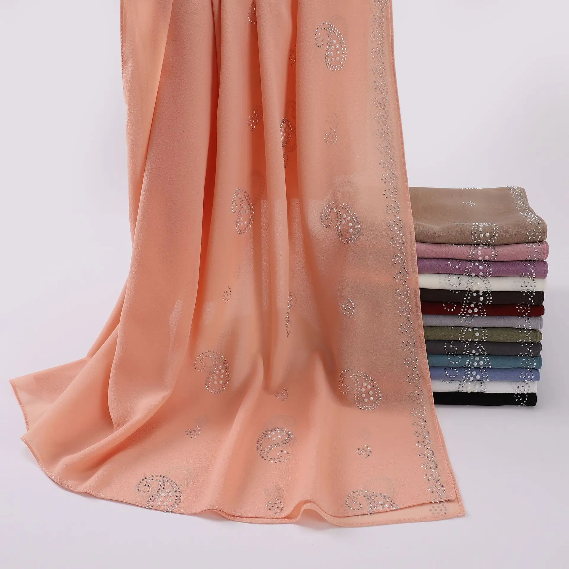 Yibaoli Fabrikant Top Kwaliteit 14 Kleuren 2024 Strass Hijab Sjaal Hoofddoek Voor Moslim Vrouwen