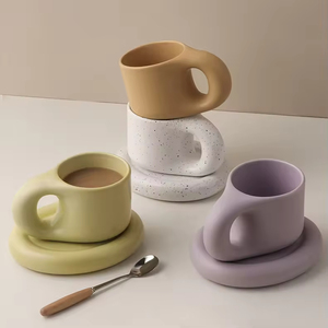 Nordic Style Solid Color High Ceramic Coffee Mug Creative Novelty <b>Cup</b> Saucer <b>Set</b> Dishwasher Microwave Safe Includes Spoon - Product Image 1