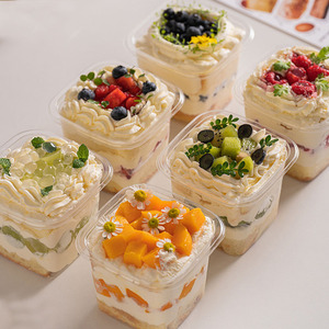 Boîte à emporter carrée transparente vide pour gâteau à la crème, coupes à mousse mille-feuilles, 12 oz, emballage de gâteau jetable avec couvercle <span class=keywords><strong>et</strong></span> cuillère - Product Image 5