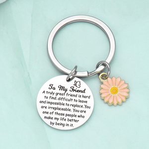 Porte-clés d'<span class=keywords><strong>amitié</strong></span> en acier inoxydable en gros, cadeau <span class=keywords><strong>pour</strong></span> bon ami, pendentif tournesol en métal, porte-clés de voiture en métal avec clip mousqueton - Product Image 1