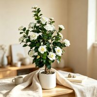 Arbre artificiel de camélia de 100 cm, fleurs en soie, plante artificielle persistante, fausses fleurs, plante bonsaï pour décoration intérieure