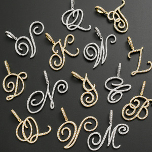 Collane con Pendente Hip-Hop SQ Stile Europeo Americano, Design a Lettere Corsive a Blocco, in Rame Placcato Oro 18K con Zirconi, per Discoteca e Nightclub - Product Image 5