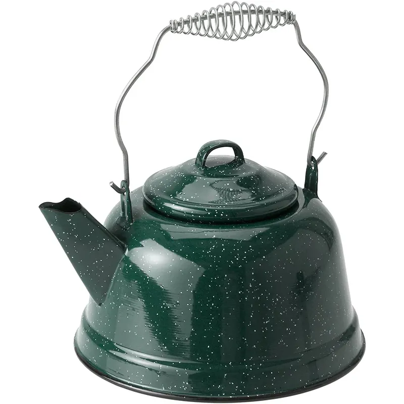 CHL 2.5L 10cup Outdoor Camping green speckled tea water teapot Enamel kettle coffee pot with percolator