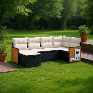 Set Divano da Giardino Nero a 6 Posti in Rattan, Arredamento da Esterno con Cuscini, Design Contemporaneo - Product Image 2