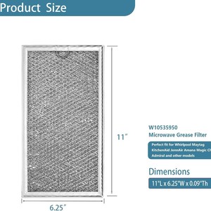 Filtro de Grasa para Horno de Microondas Whirlpool W10535950 PS8769987, Marco de Malla de Aluminio, Trampa de Aceite, Pieza de Repuesto - Product Image 4