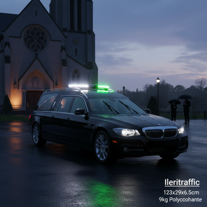 Barre lumineuse LED légère pleine taille pour véhicule funéraire, modèle E-128, pour toit, 123x29x6.5cm, Ileritraffic, 9kg, en polycarbonate - Product Image 3