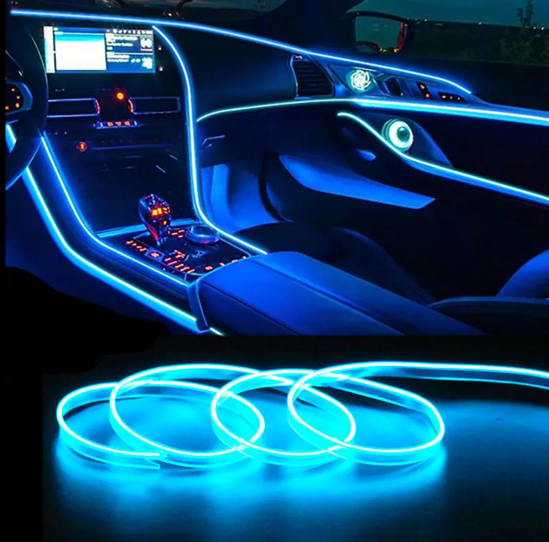 Car Interior EL Wire Ambient LED Light Strip Auto Flexible Atmosphere Neon Tube Soft USB Lamp Lighting Strip Rope Tape Light