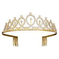 Diadème de Mariée Plaqué Or et Argent avec Pompon, Couronne, Étoile, Feuille et Strass – Coiffe de Luxe pour Mariage, Concours de Beauté et Tapis Rouge pour Filles