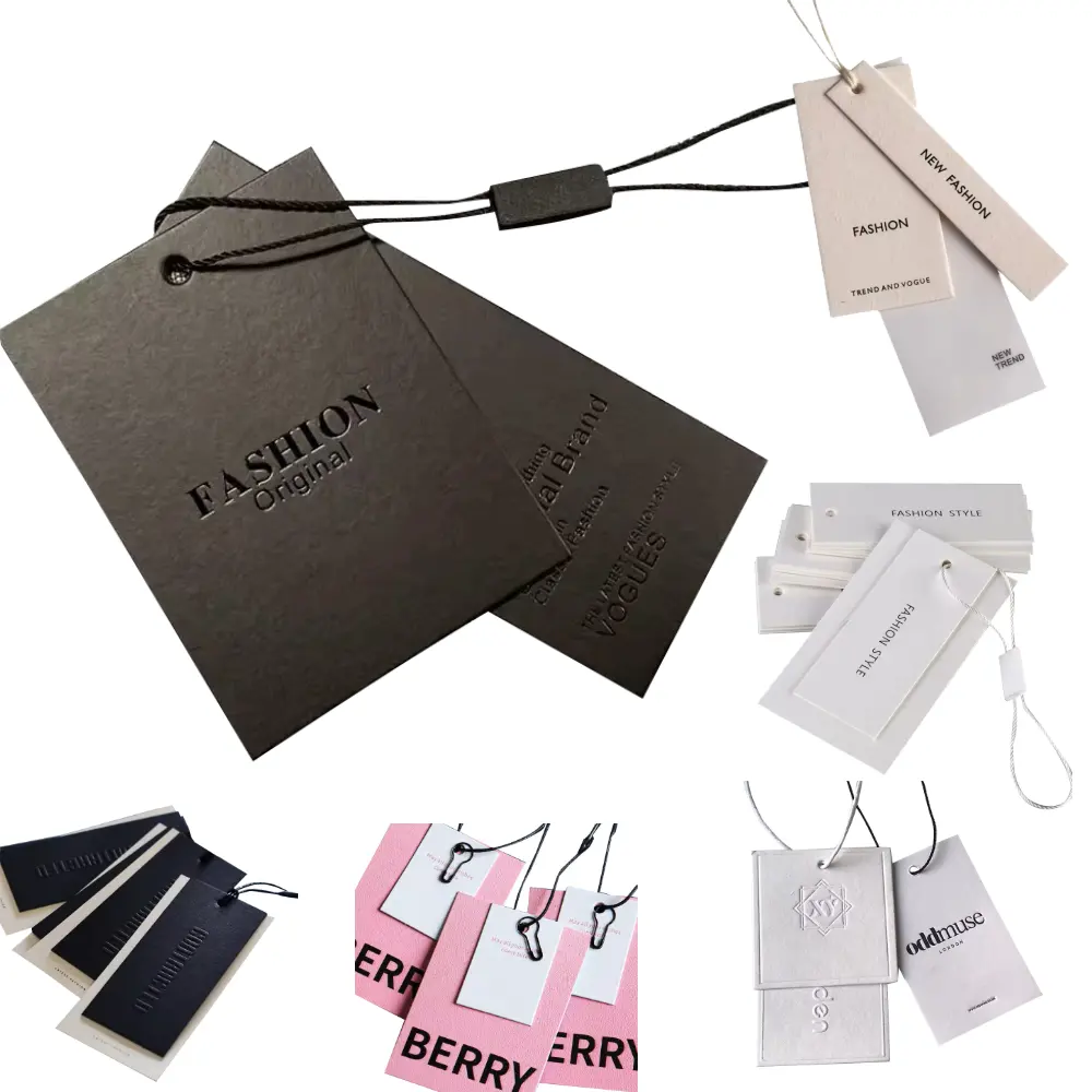 High End Custom Thick Paper Sustainable Garment Color Hang Tags For Bundles Hair Packaging Clothes Eco Friendly Uv Hang Tags