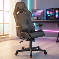 Fauteuil de bureau ergonomique moderne personnalisé en cuir PU noir, inclinable pour le gaming, avec vérin à gaz à 3 positions et fonction pivotante pour