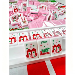 Jeu de Mahjong pliable en acrylique sur le thème de Noël rose, avec des tuiles de Mahjong Joker, motif Père Noël, <span class=keywords><strong>rennes</strong></span> et cannes en sucre, cadeau de Noël - Product Image 3