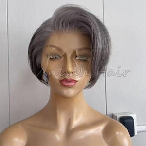 Pelucas brasileñas de <span class=keywords><strong>corte</strong></span> Pixie <span class=keywords><strong>con</strong></span> <span class=keywords><strong>flequillo</strong></span>, pelucas de cabello humano de encaje transparente para mujeres, <span class=keywords><strong>Bob</strong></span> Pixie corto, pelucas <span class=keywords><strong>con</strong></span> reflejos grises, cabello humano - Product Image 2