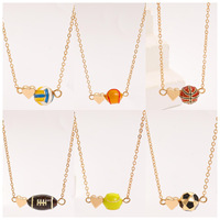 Zierliche Herz-Sportball-Anhänger-Halskette, vergoldet, Fußball, Basketball, Volleyball, Charm-Halskette, trendiger Sportfan-Schmuck, Geschenk