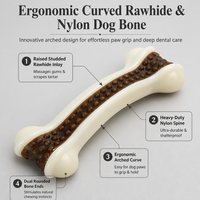 Jouet à mâcher pour chien en forme d'os incurvé, en nylon et cuir de vache, jouet à mâcher pour nettoyer les dents pour chiens de petite, moyenne et grande taille