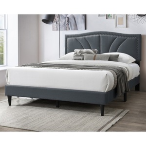 Modern Modern Vintage Look <b>Queen</b> <b>Size</b> <b>Bed</b> Charcoal Burlap Fabric Nailhead Trim Accents Headboard Bedframe - Product Image 3